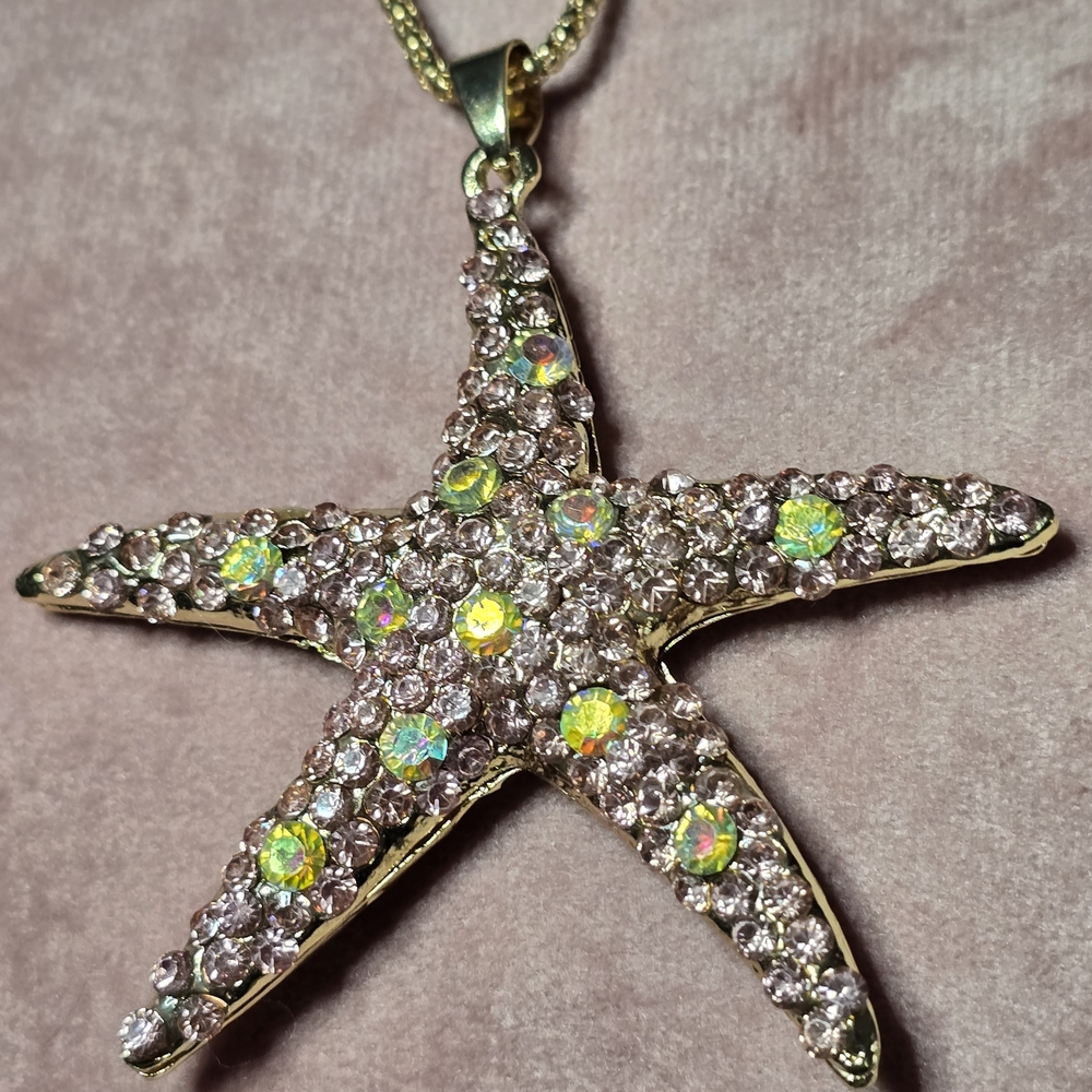 Betsey Johnson Pink Crystal Starfish Pendant Necklace